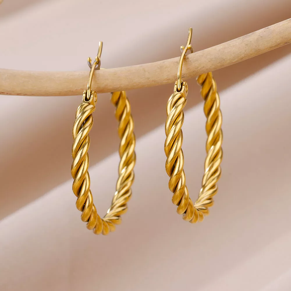 Trendy Twisted Stainless Steel Hoop Earrings - Image 2