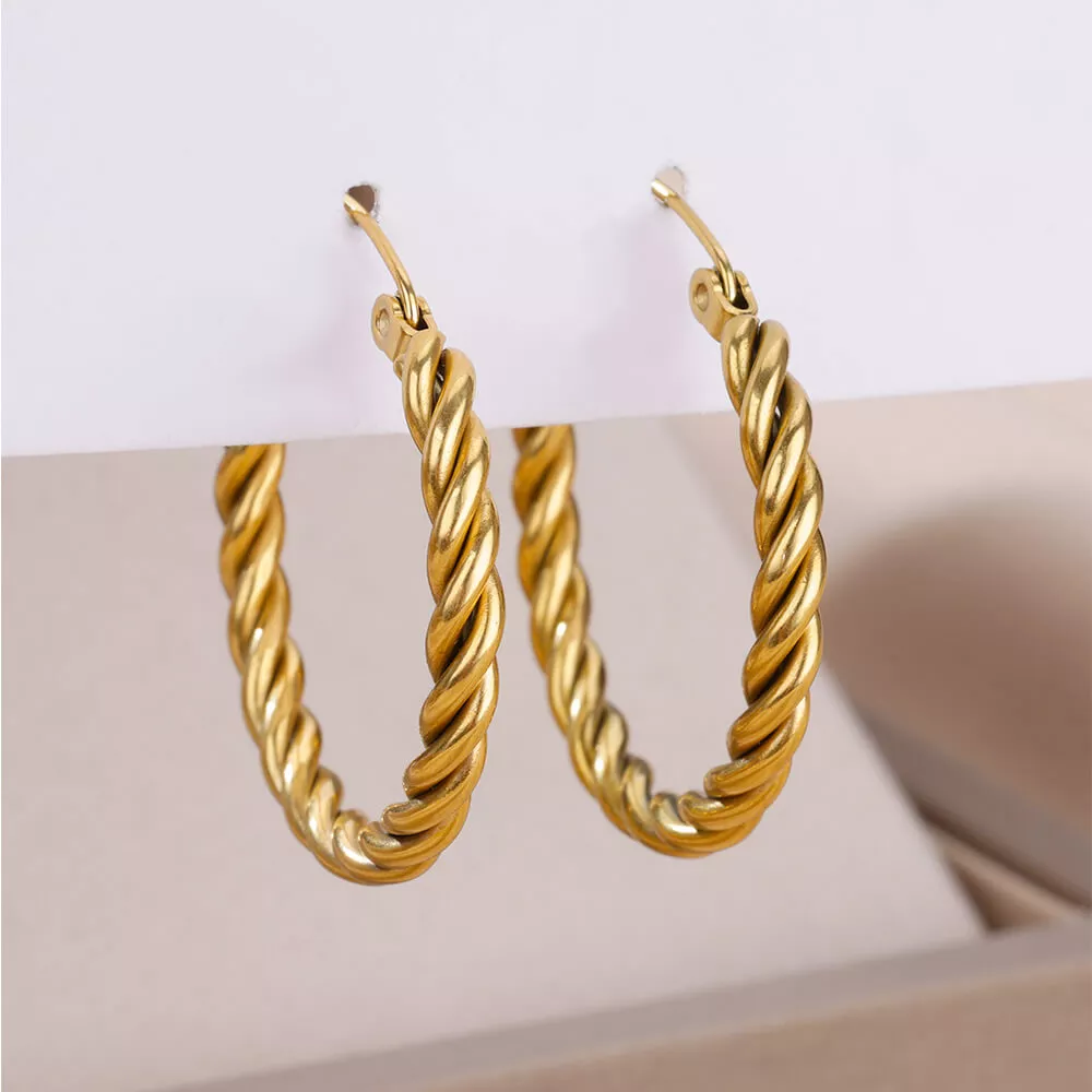 Trendy Twisted Stainless Steel Hoop Earrings - Image 4