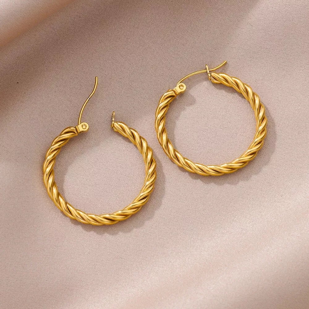 Trendy Twisted Stainless Steel Hoop Earrings