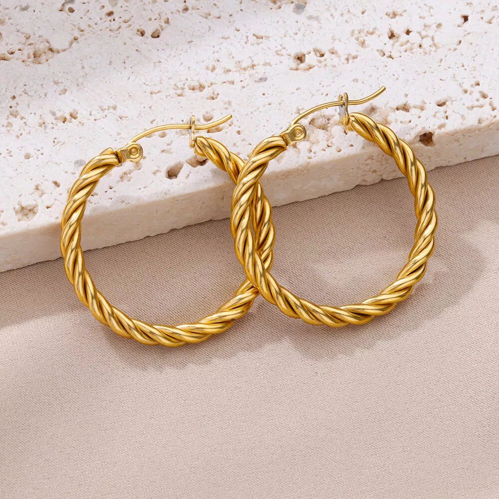 Trendy Twisted Stainless Steel Hoop Earrings - Image 5