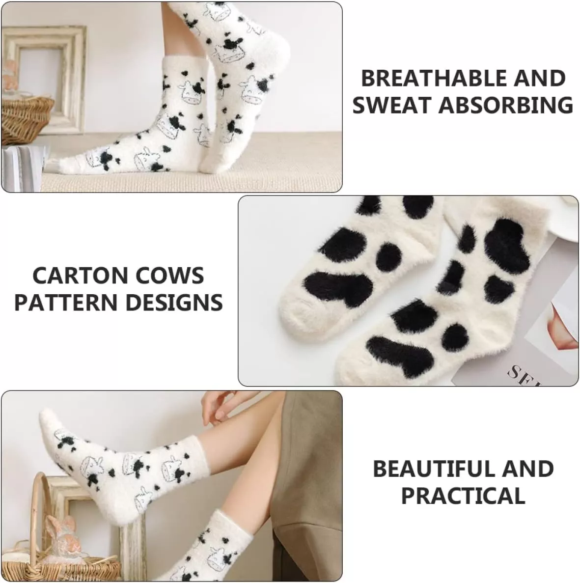 Cartoon Plush Cow Winter Socks - Image 3