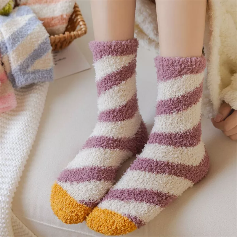 Striped Coral Velvet Winter Socks - Image 6