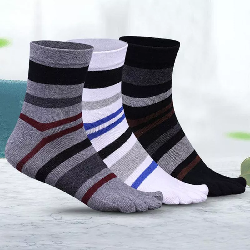 Men's Striped Cotton Toe Socks
