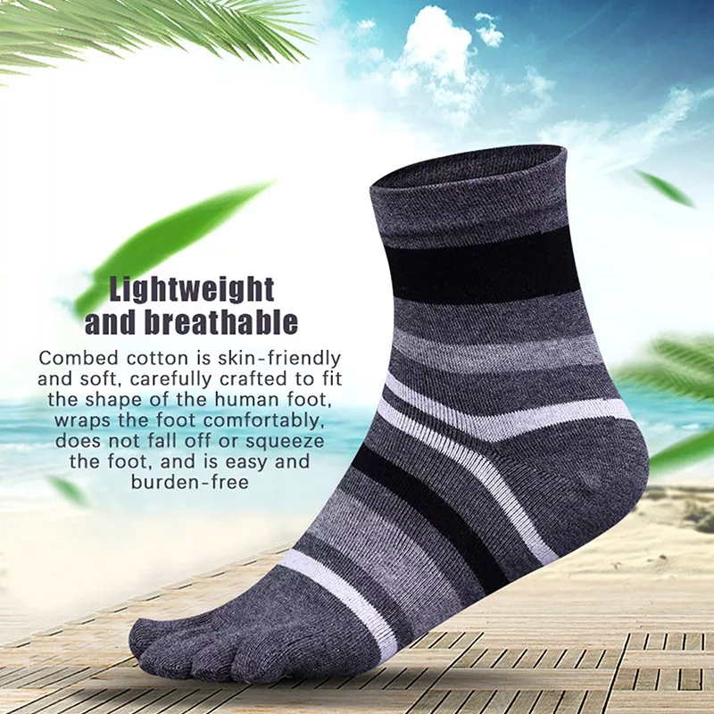 Men's Striped Cotton Toe Socks - Image 2