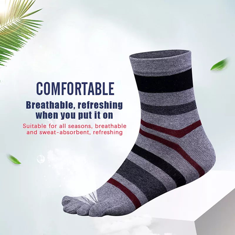 Men's Striped Cotton Toe Socks - Image 4