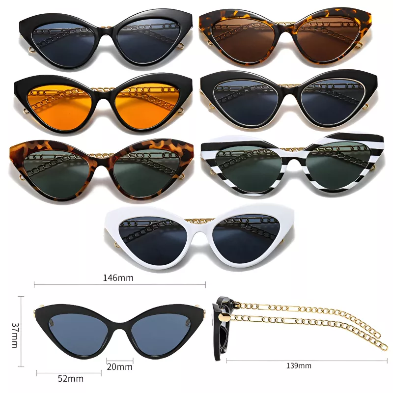 Retro Cat Eye Sunglasses with Metal Chain - Image 5