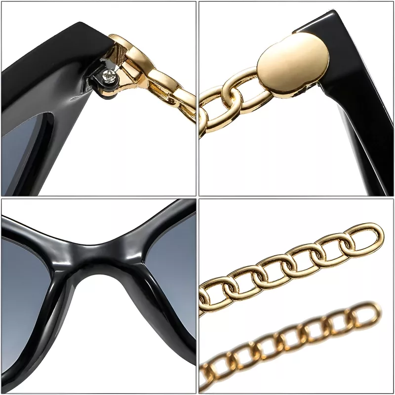 Retro Cat Eye Sunglasses with Metal Chain - Image 4