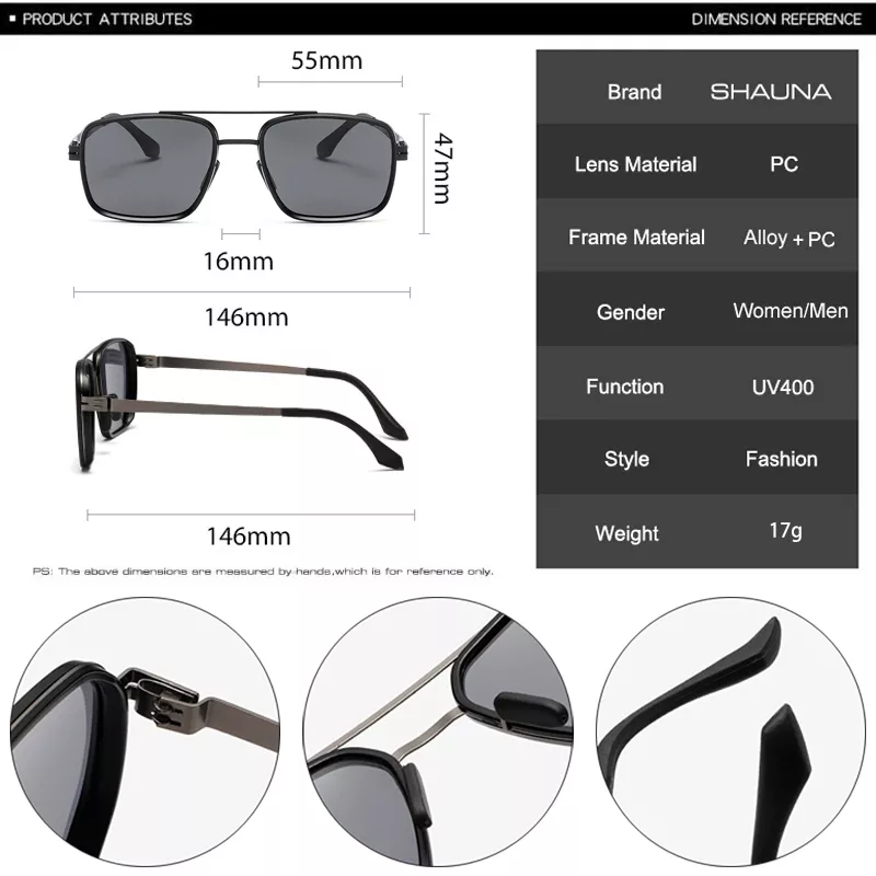 Retro Double Bridge Square Sunglasses UV400 Protection - Image 6