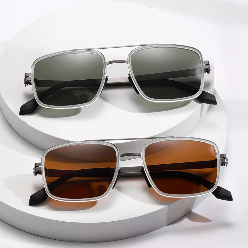 Retro Double Bridge Square Sunglasses UV400 Protection - Image 2