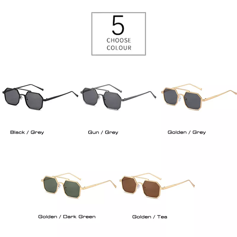 Retro Double Bridge Square Metal Sunglasses - Image 5