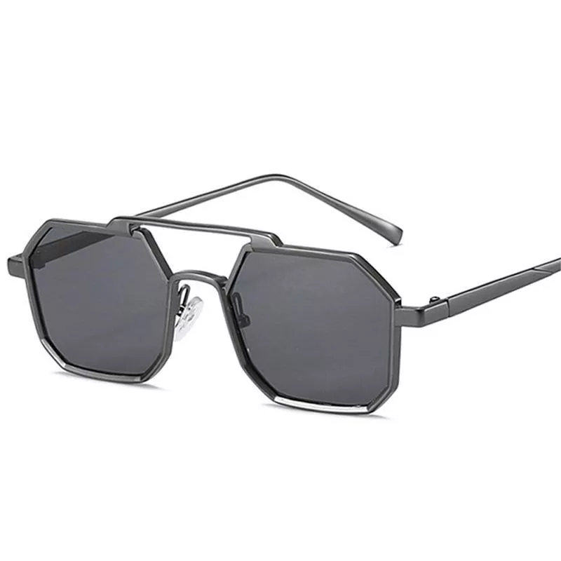 Retro Double Bridge Square Metal Sunglasses