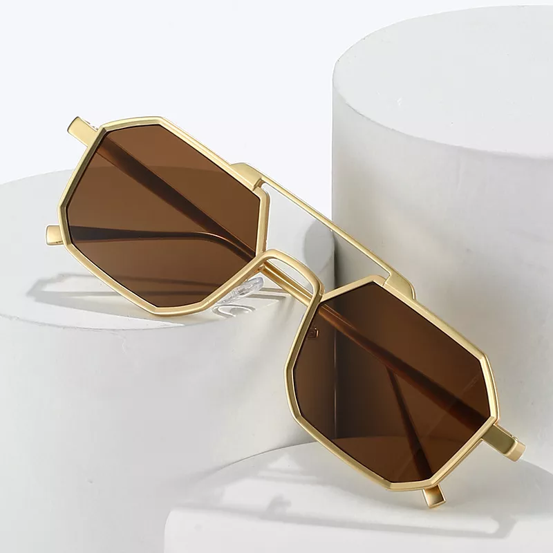 Retro Double Bridge Square Metal Sunglasses - Image 3