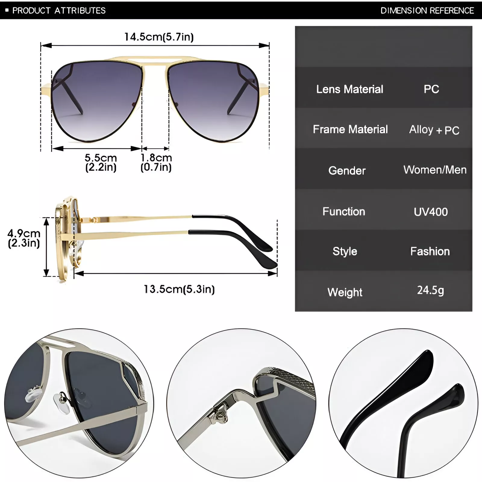 Retro Metal Double Bridge Pilot Sunglasses with Gradient Mirror Lenses - Image 6