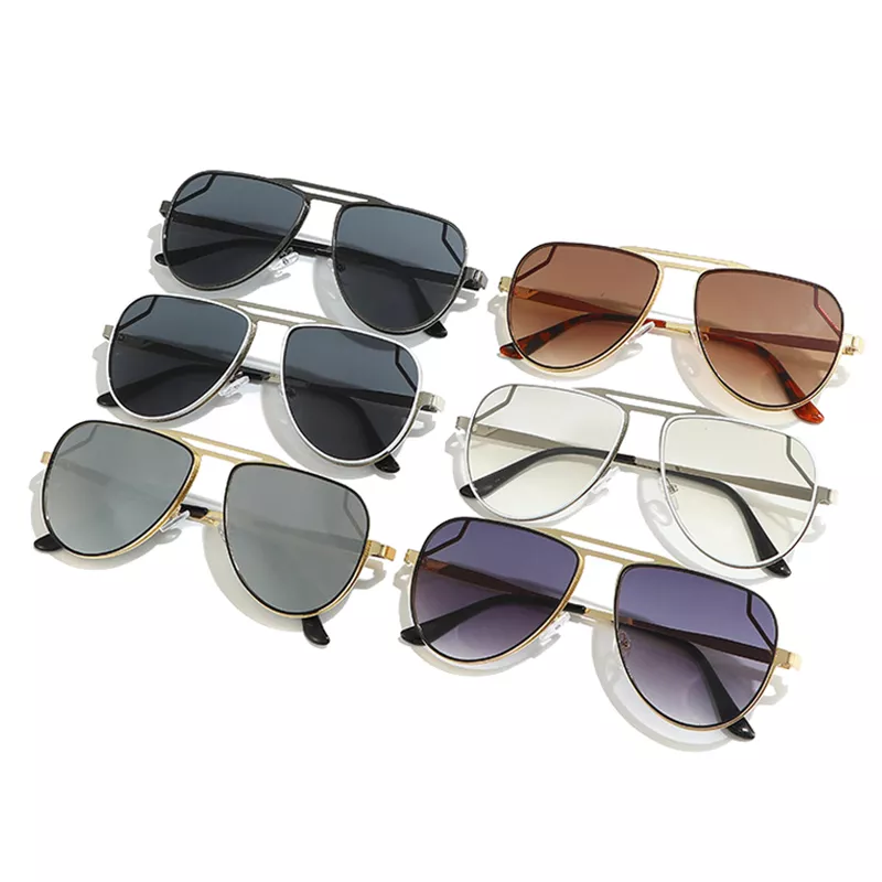 Retro Metal Double Bridge Pilot Sunglasses with Gradient Mirror Lenses - Image 4