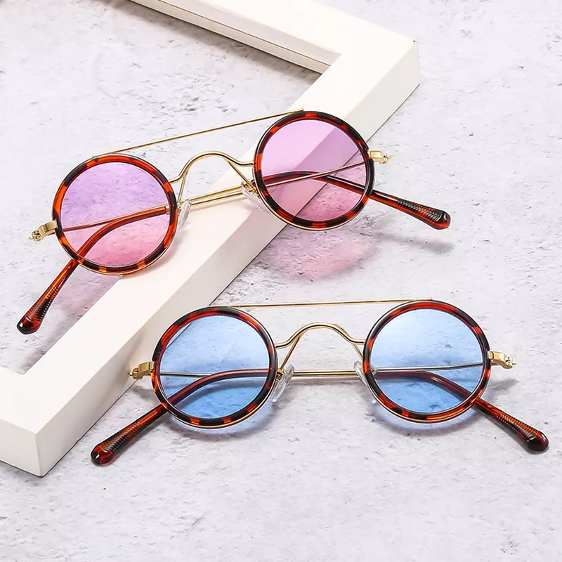 Retro Round Metal Sunglasses with Double Bridges - UV400 Protection, Candy Colors - Image 2