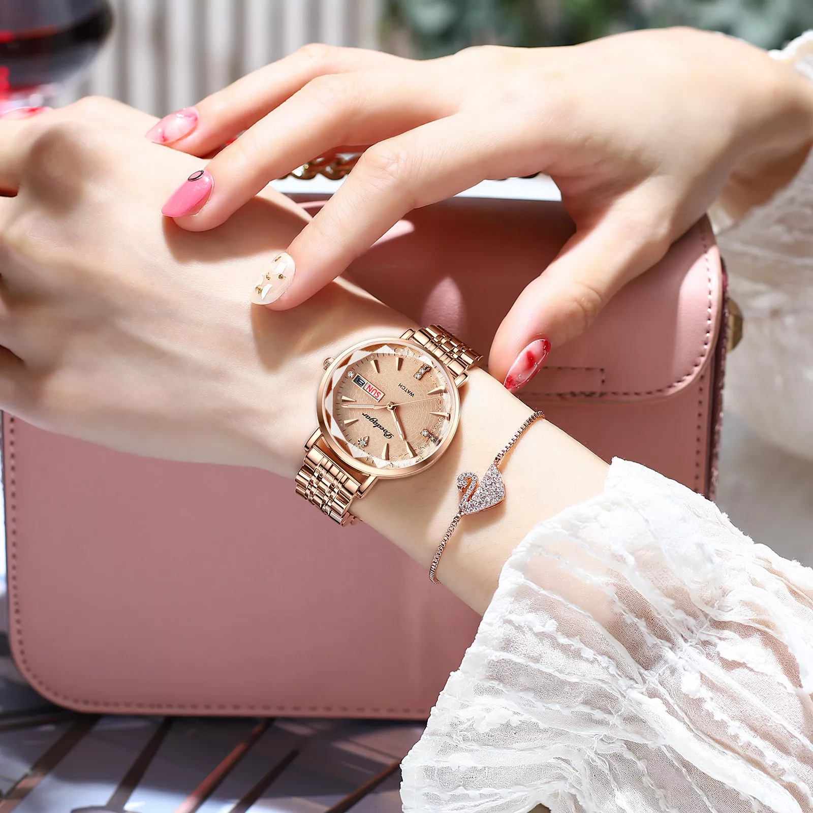 Elegant Rose Gold Women's Watch - Stainless Steel Mesh, Waterproof, Luminous - Image 3
