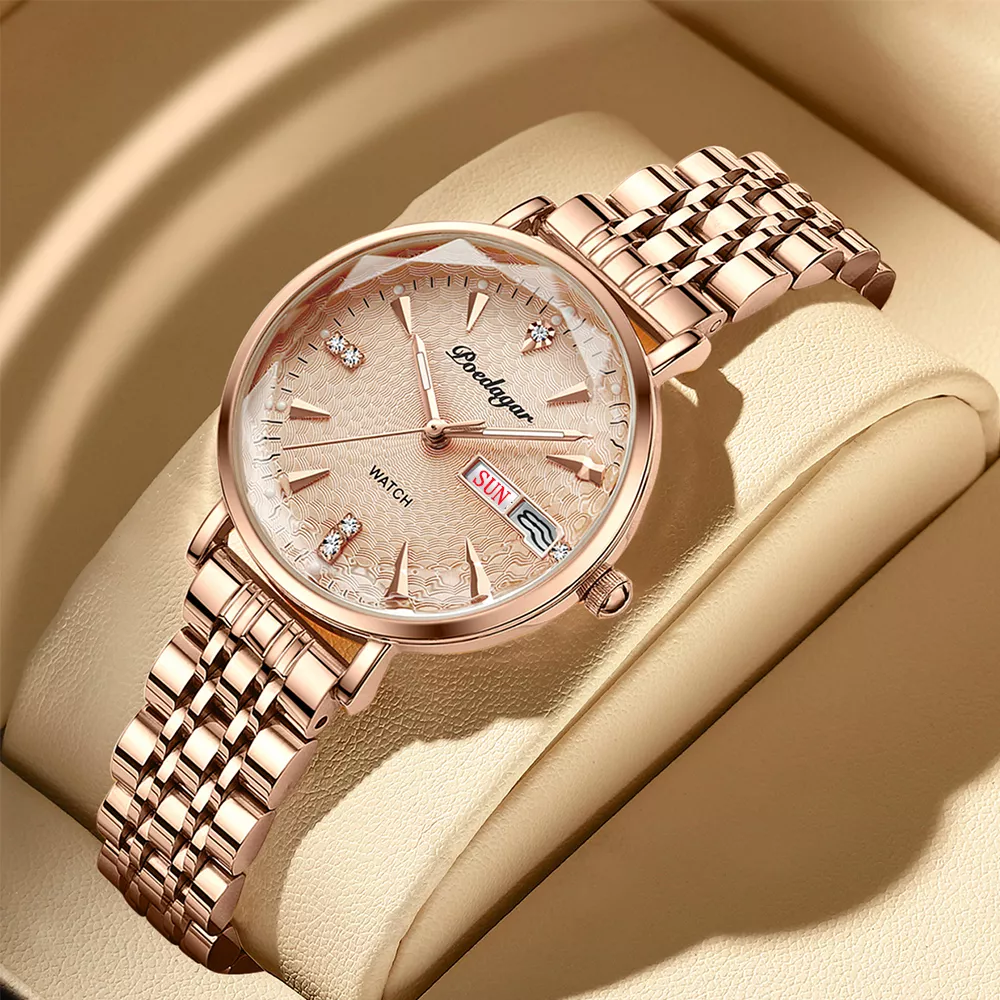 Elegant Rose Gold Women's Watch - Stainless Steel Mesh, Waterproof, Luminous - Image 2