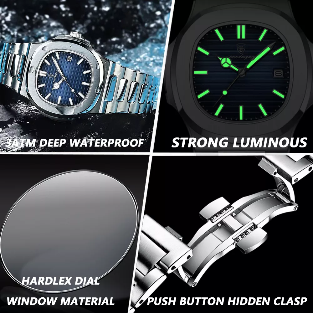Luxury Military Men's Square Quartz Watch - Stainless Steel, Waterproof & Luminous - Image 6