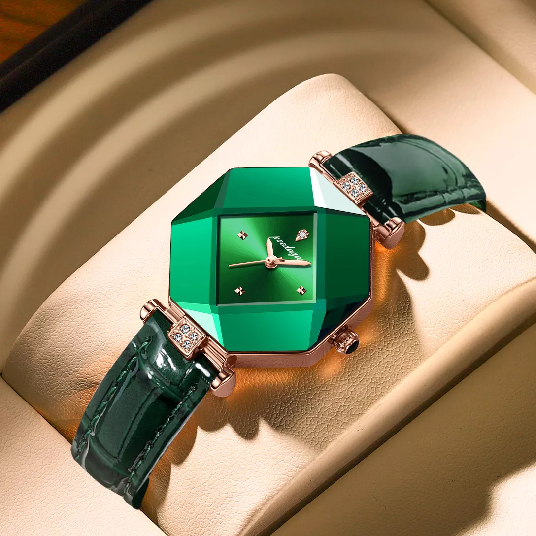 High Quality Luxury Diamond Women's Watch - Green Leather, Waterproof, Exquisite Design - Image 2