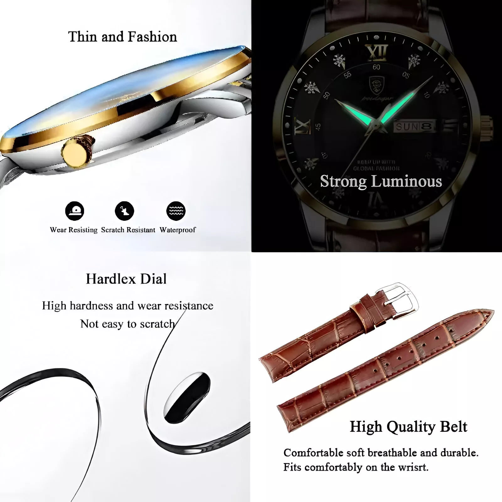 Luxury Leather Men’s Watch - Fashionable, Waterproof, Luminous Date Quartz Wristwatch - Image 6