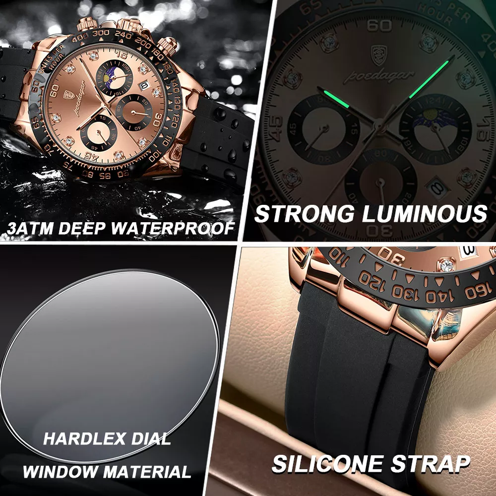 Luxury Men's Sport Chronograph Watch with Luminous Features & Silicone Strap - Image 3