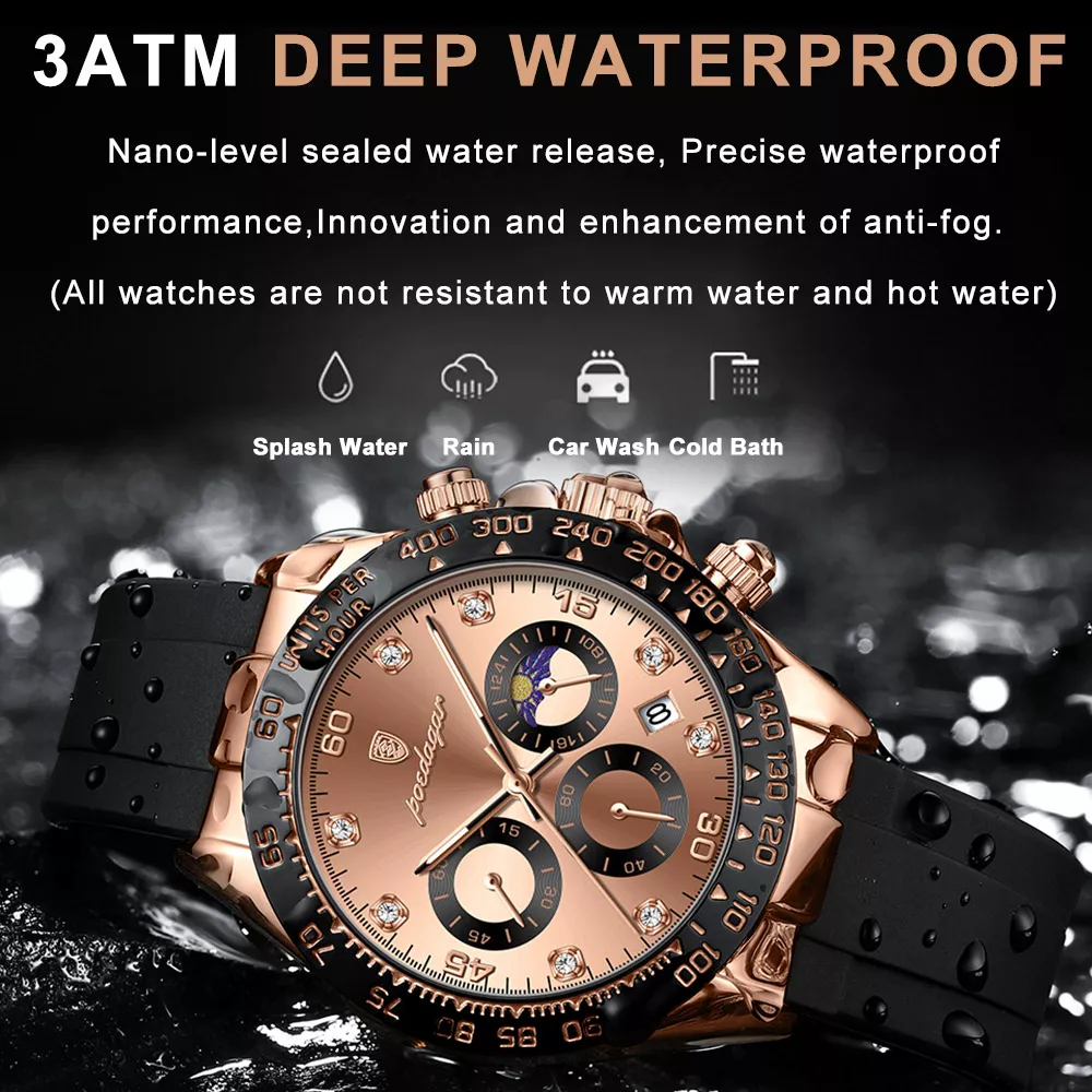 Luxury Men's Sport Chronograph Watch with Luminous Features & Silicone Strap - Image 4