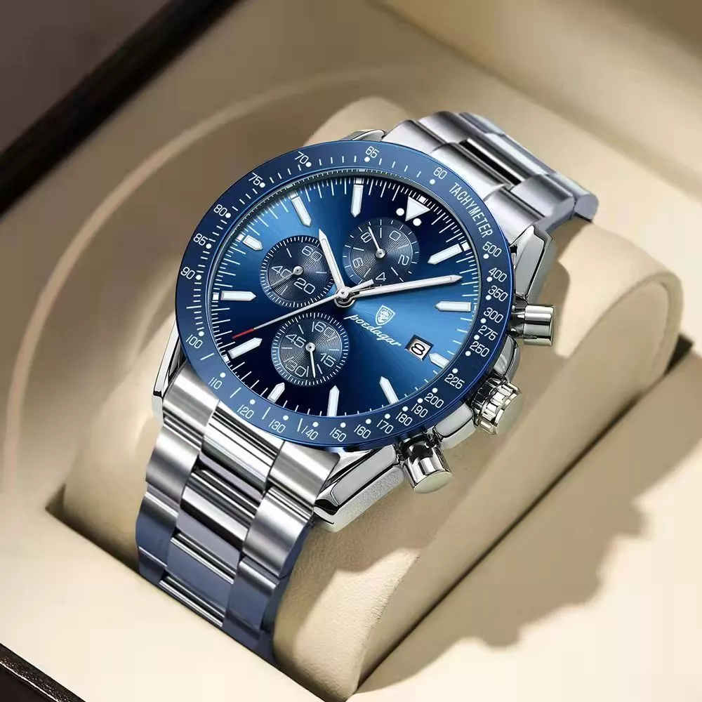 Luxury Men's Stainless Steel Chronograph Watch - Waterproof, Luminous Quartz - Image 2