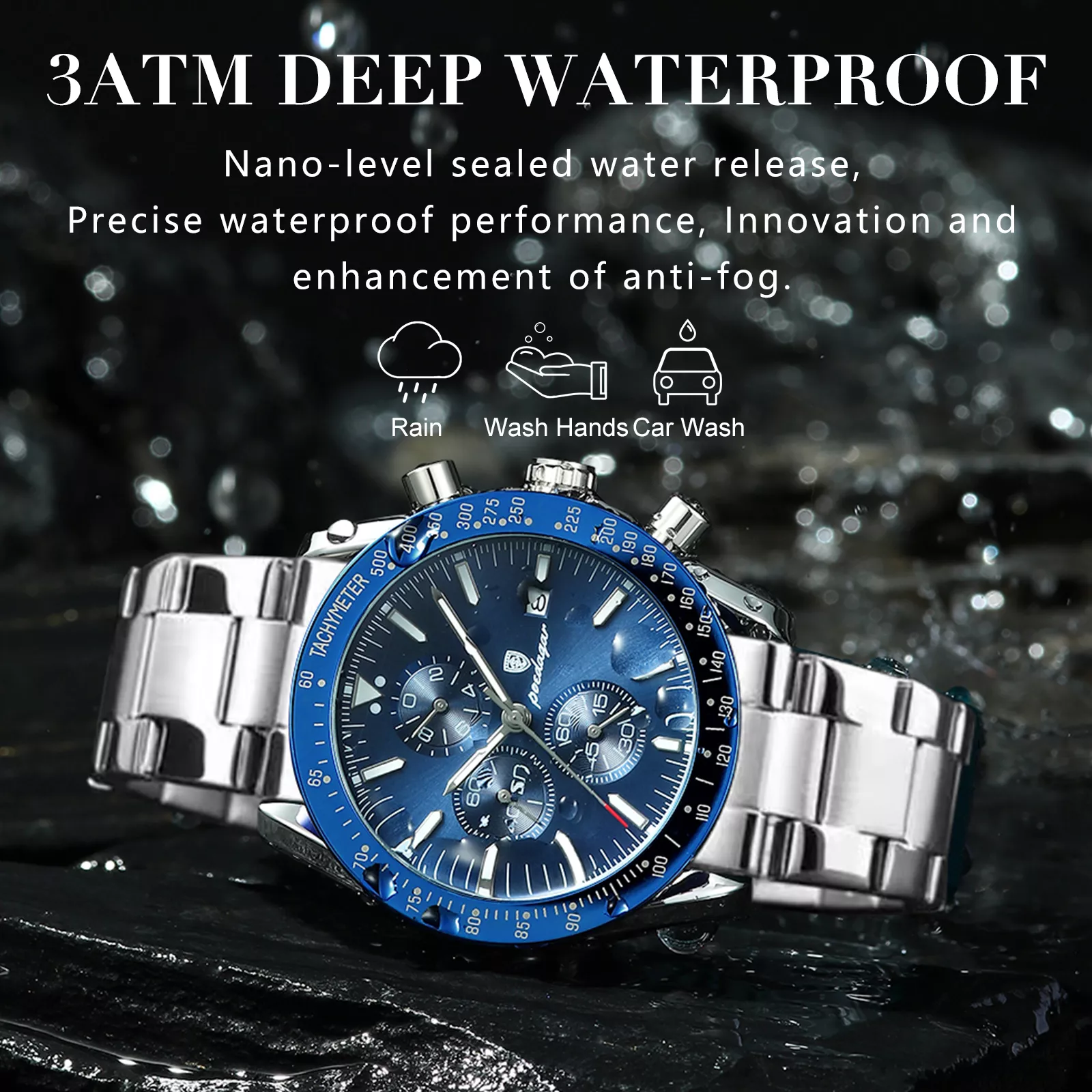 Luxury Men's Stainless Steel Chronograph Watch - Waterproof, Luminous Quartz - Image 4