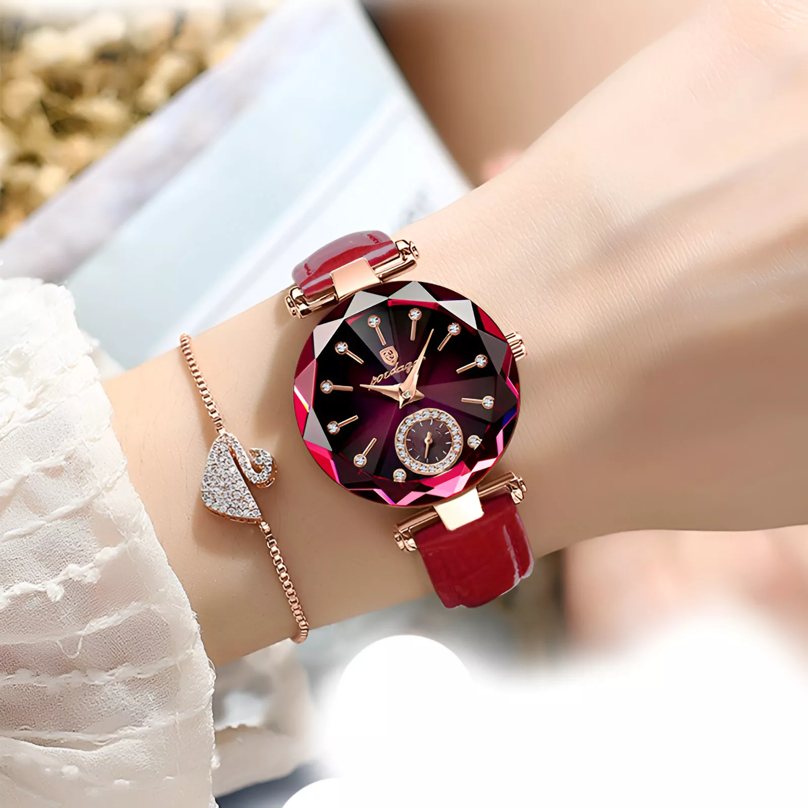 Fashion Diamond Dial Leather Women’s Quartz Watch - Luxury Waterproof Gift - Image 6