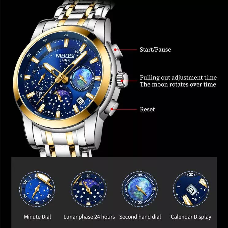 Men's Luxury Quartz Watch - Stainless Steel, Waterproof, Calendar - Image 4