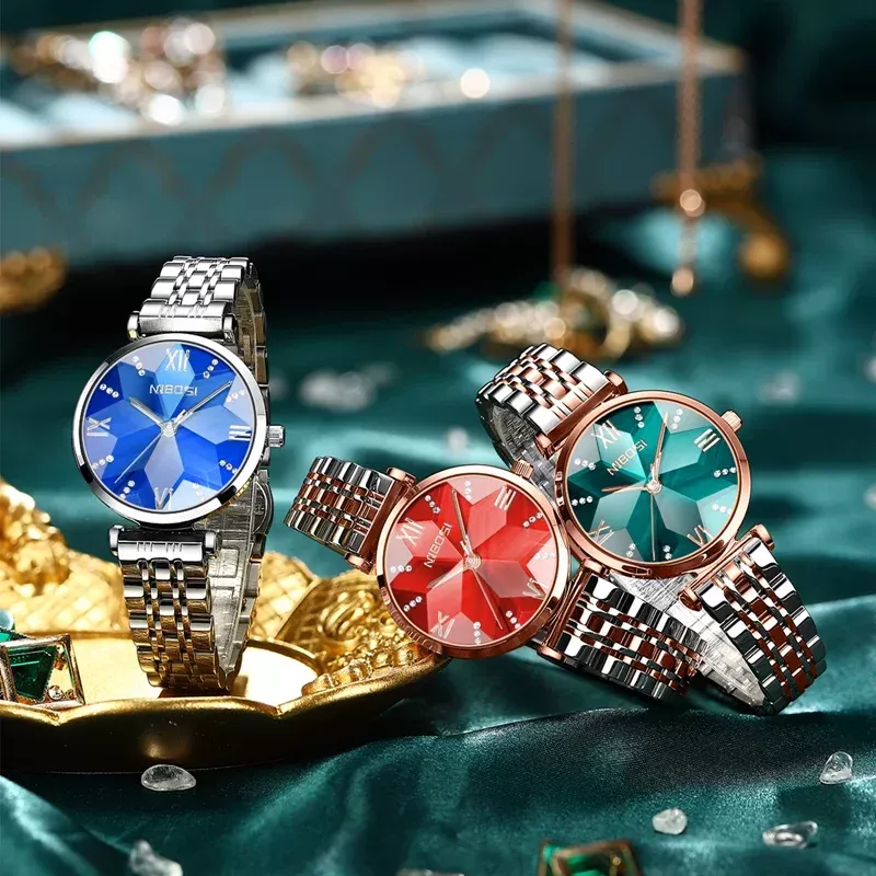 Rose Gold Watch with Diamond Accents, Waterproof Analog Wristwatch - Image 4