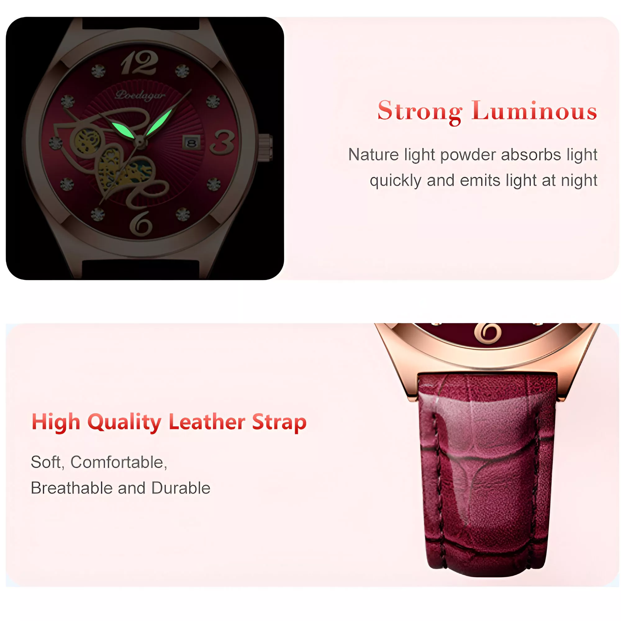 Fashion Quartz Watch for Women - Elegant, Waterproof Leather Band, Luminous Date Clock - Image 6