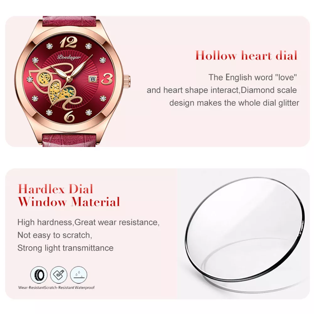 Fashion Quartz Watch for Women - Elegant, Waterproof Leather Band, Luminous Date Clock - Image 5