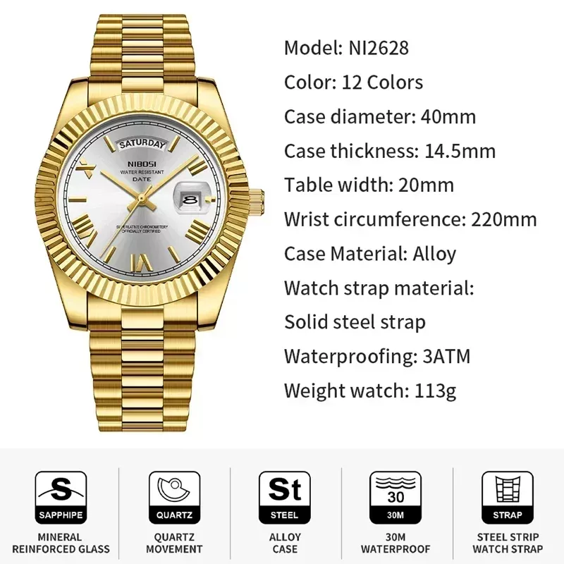 Luxury Men’s Waterproof Quartz Watch with Week & Date Display, Stainless Steel - Image 3