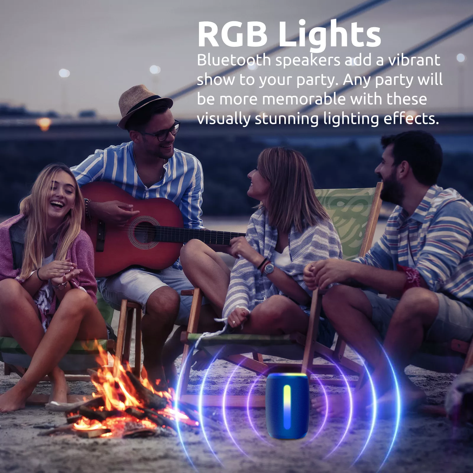 Portable Bluetooth Speaker with LED Lights, Waterproof, FM Receiver, TWS Pairing - Image 6
