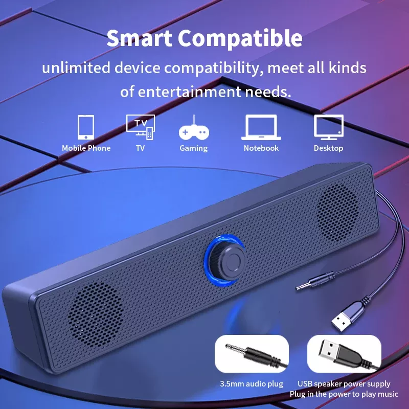 Compact Wired Bluetooth Stereo Speaker with High Volume for Multimedia Devices - Image 4