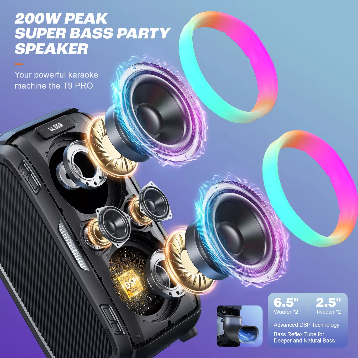 250W Peak Bluetooth Party Speaker with Custom Bass and 120dB Sound - Image 5