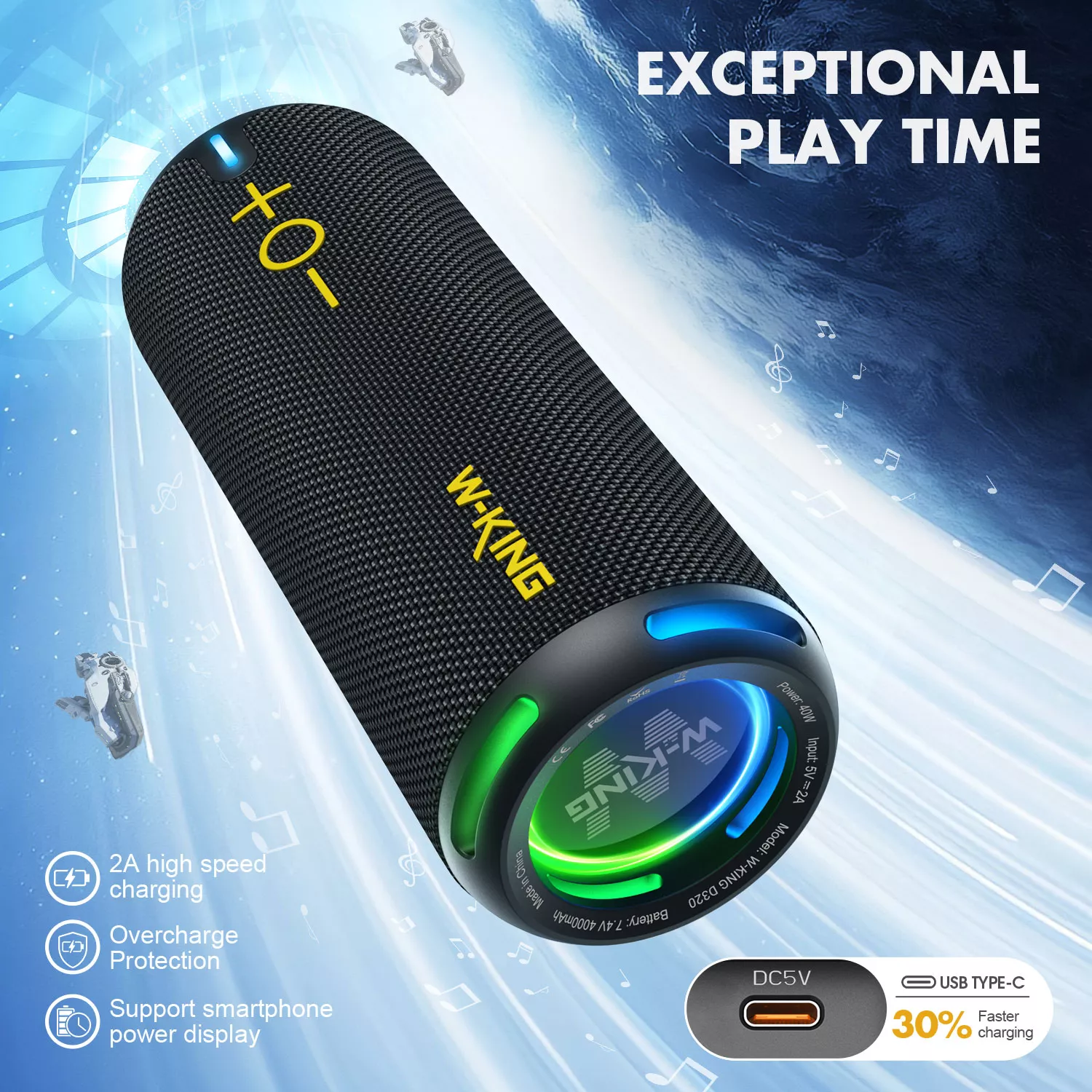 40W Portable Bluetooth Speaker with Dynamic Lights, IP67 Waterproof, APP Control - Image 4