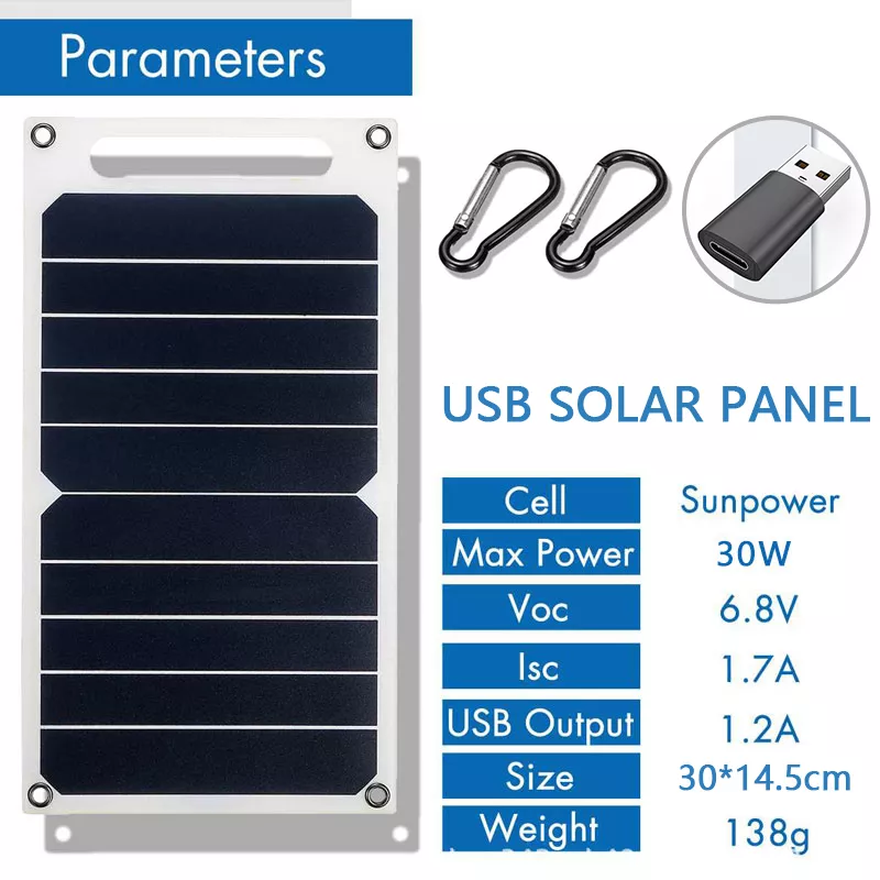30W Solar Panel with USB - Portable Waterproof Charger for Outdoor Adventures - Image 5