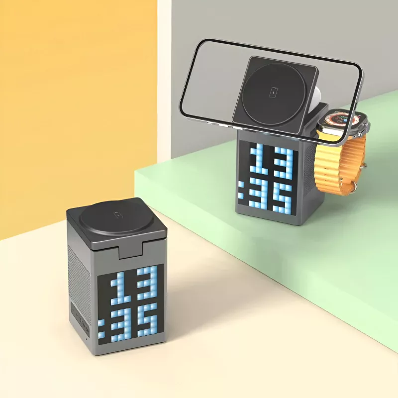 6-in-1 Magnetic Wireless Charger with Bluetooth Speaker & Alarm Clock - Image 4