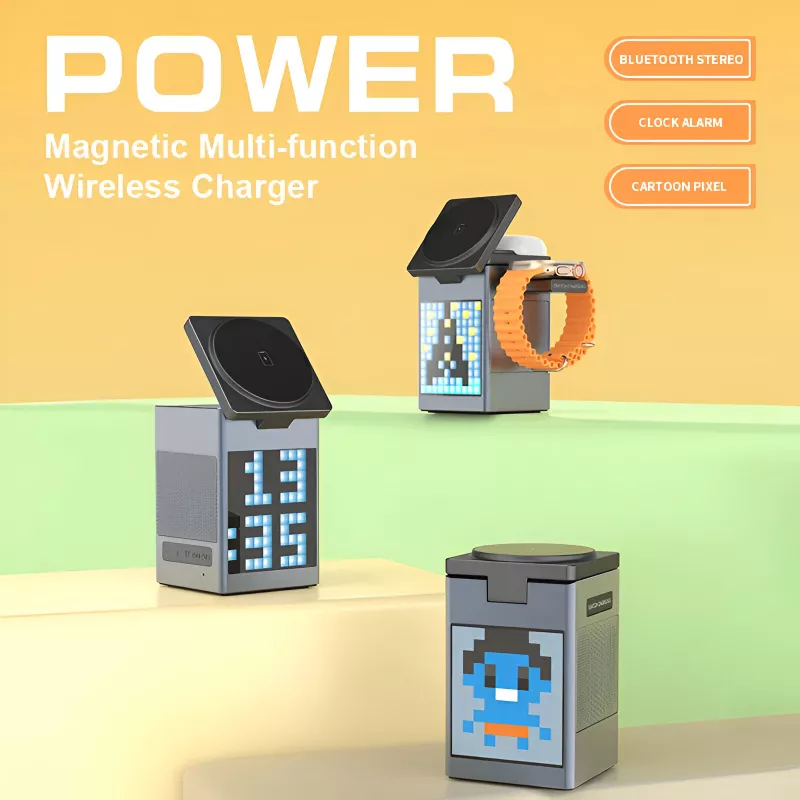 6-in-1 Magnetic Wireless Charger with Bluetooth Speaker & Alarm Clock - Image 2