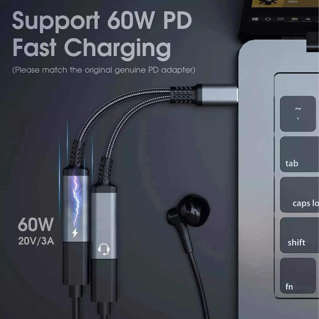 60W PD 2-in-1 USB-C Splitter Adapter for Audio & Fast Charging - Image 5
