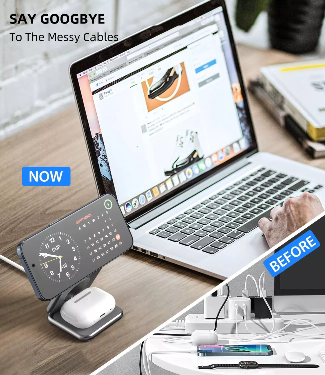 3-in-1 Foldable Magnetic Wireless Charging Stand for iPhone, Apple Watch, and AirPods - Image 4