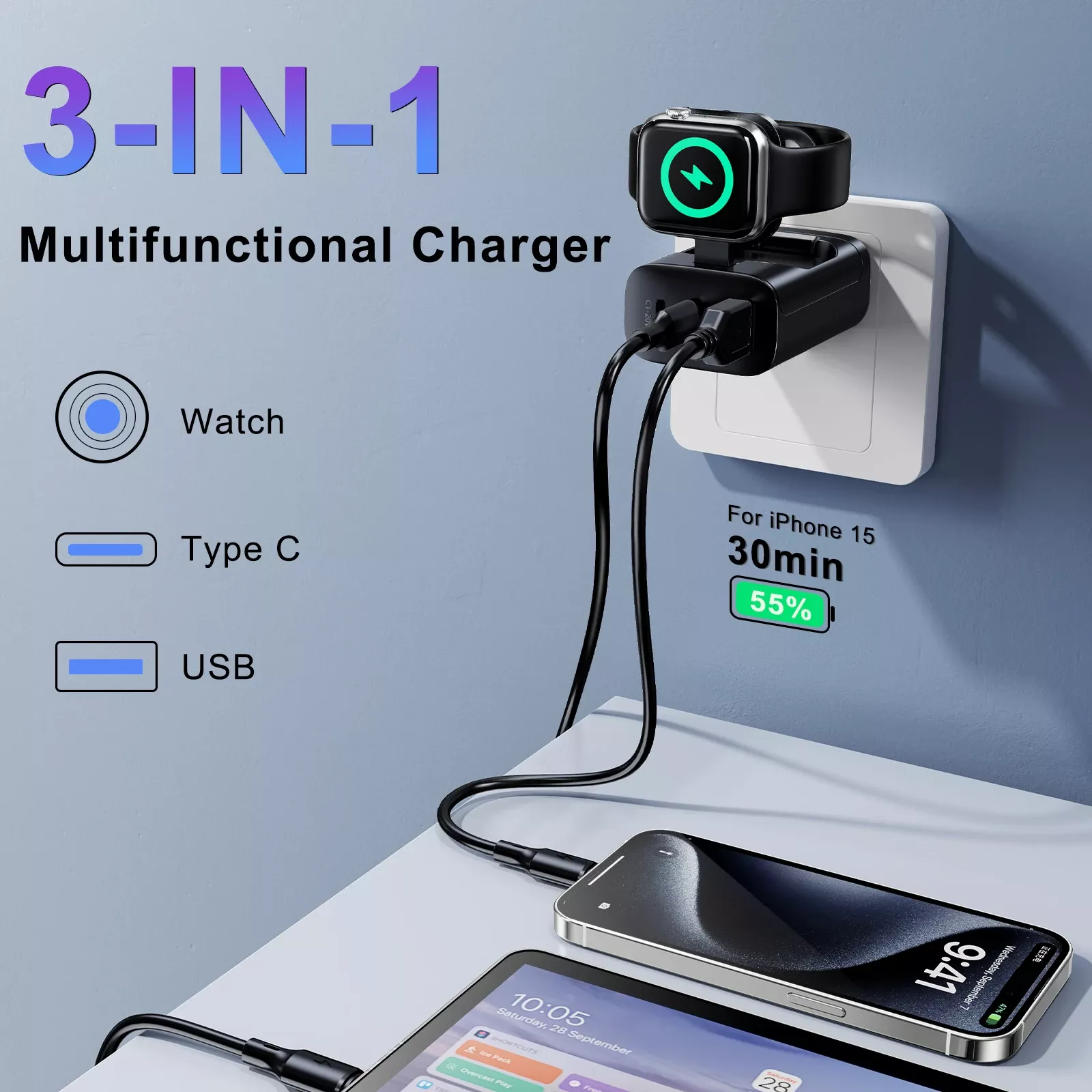 3-in-1 Multifunctional Magnetic Wireless Charger with Type-C Port - Image 3