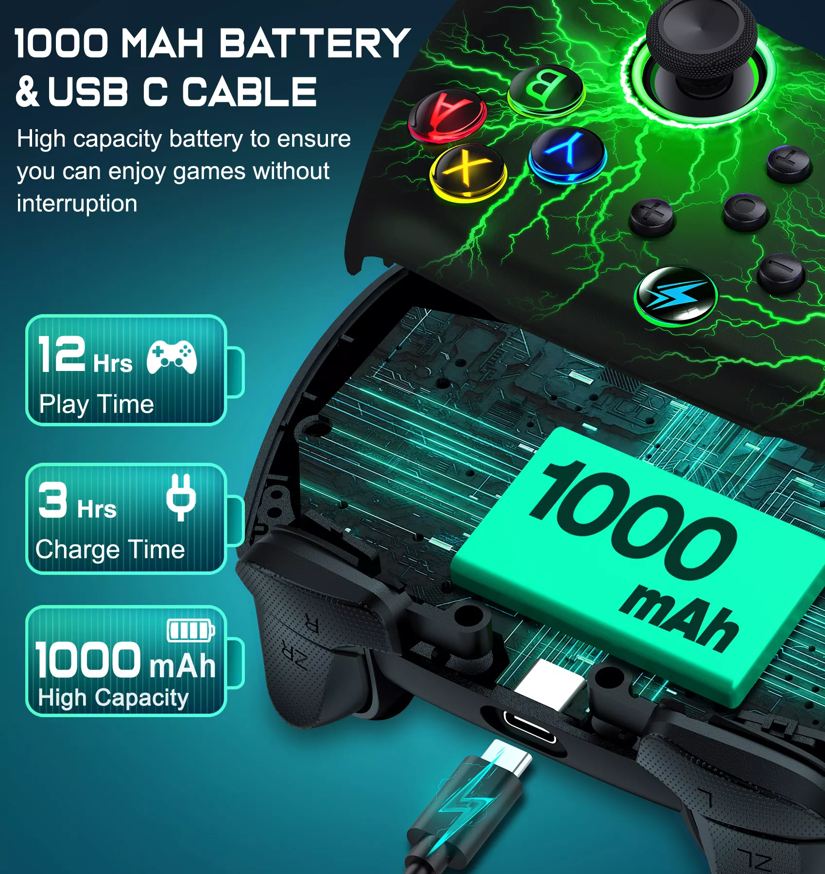 Wireless Controller for Nintendo Switch OLED, Lite & PC with 1000mAh Battery - Image 6