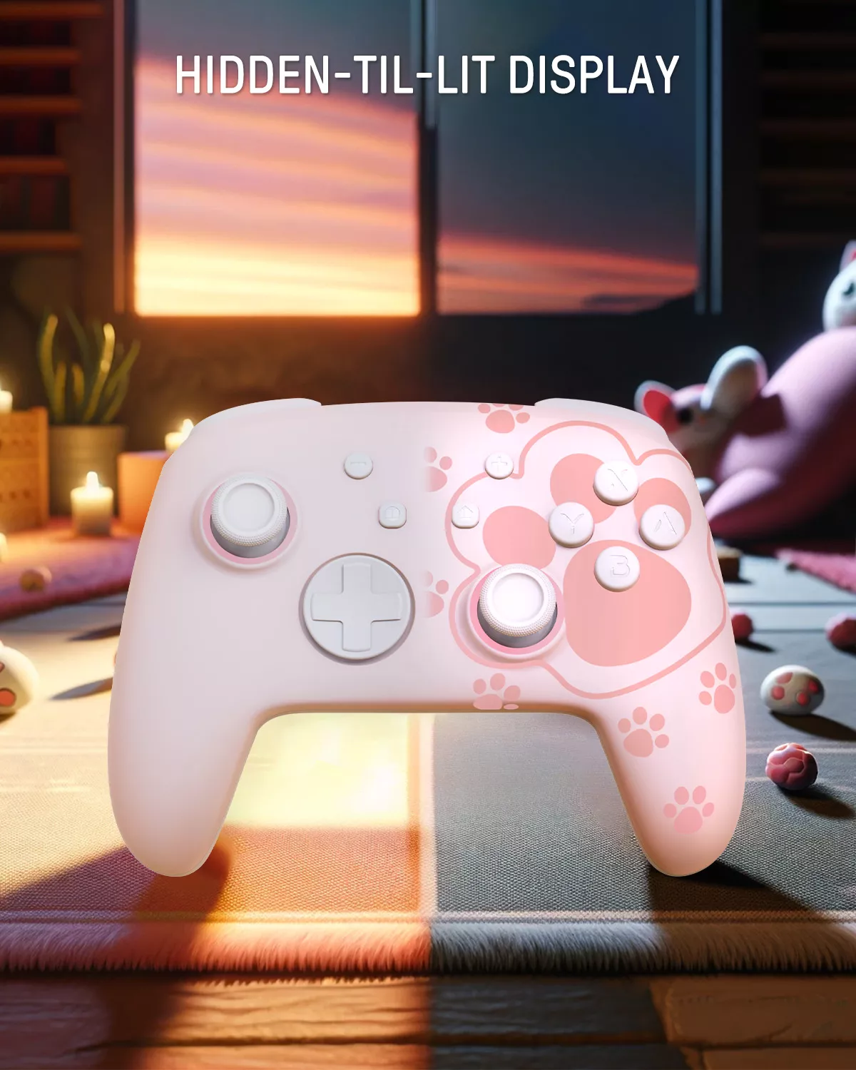 Pink Cat Paw LED Nintendo Switch Pro Controller - Wireless, Turbo, 7 Colors - Image 4