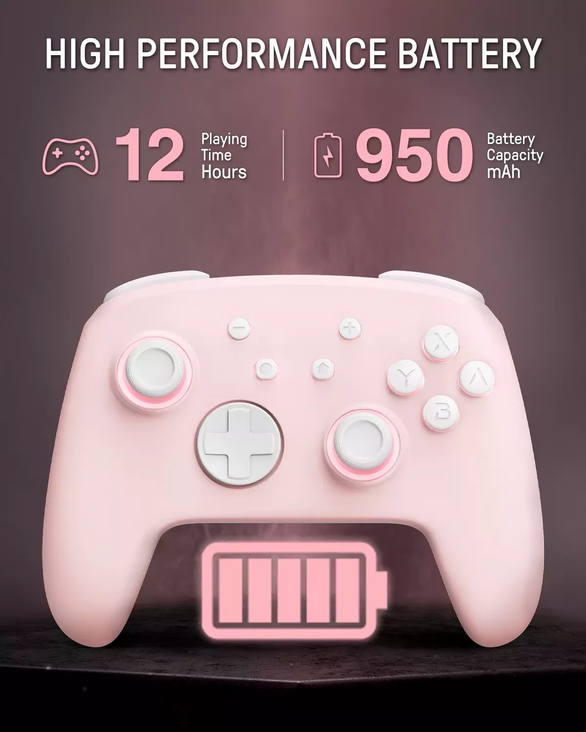 Pink Cat Paw LED Nintendo Switch Pro Controller - Wireless, Turbo, 7 Colors - Image 6