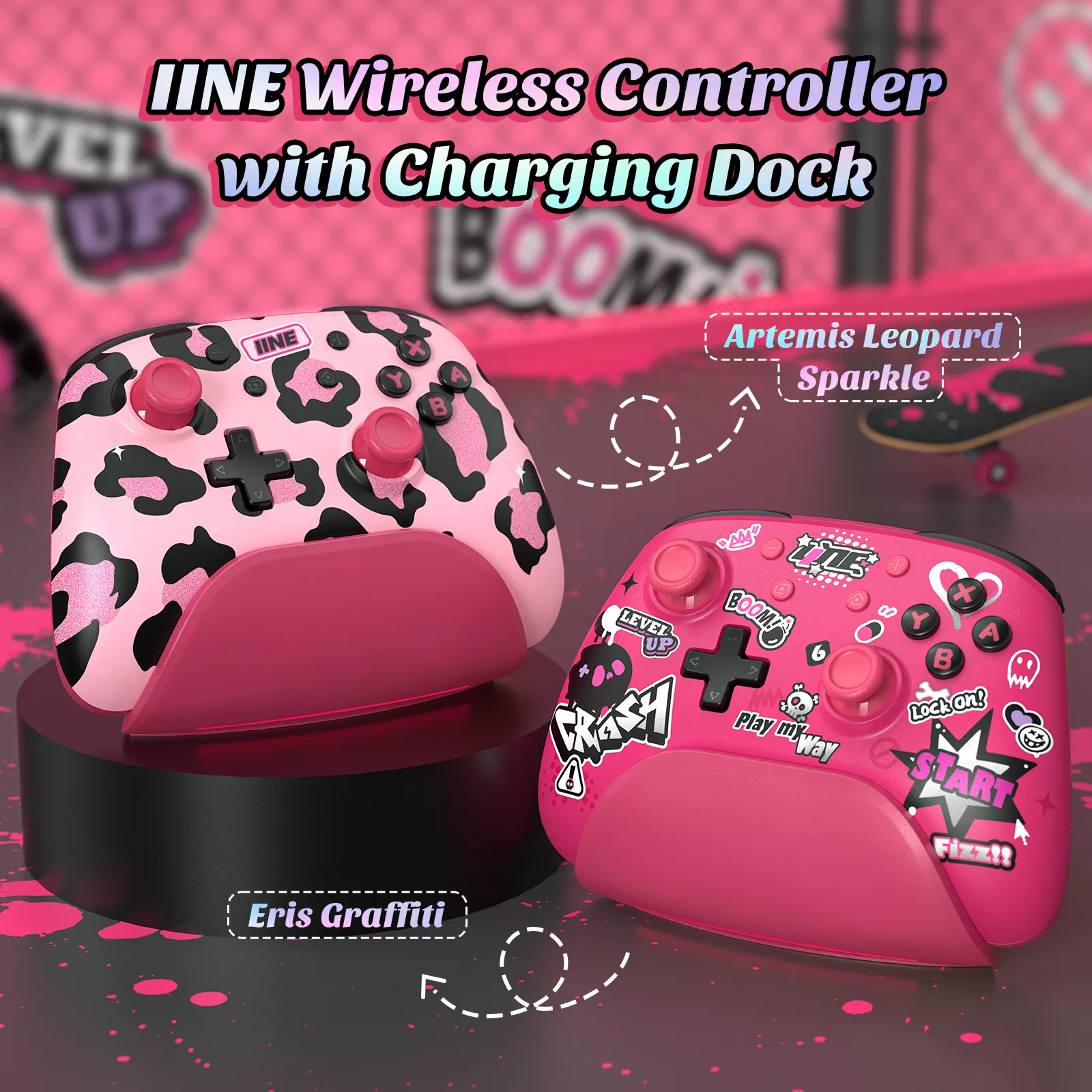 Pink Wireless Controller with Charging Dock for Nintendo Switch - Image 2