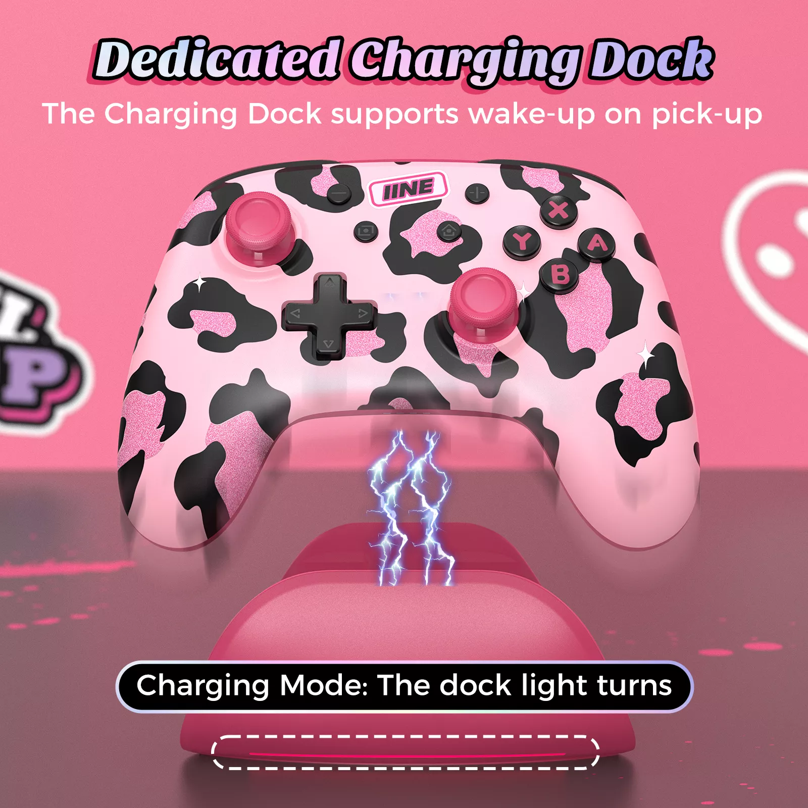 Pink Wireless Controller with Charging Dock for Nintendo Switch - Image 3