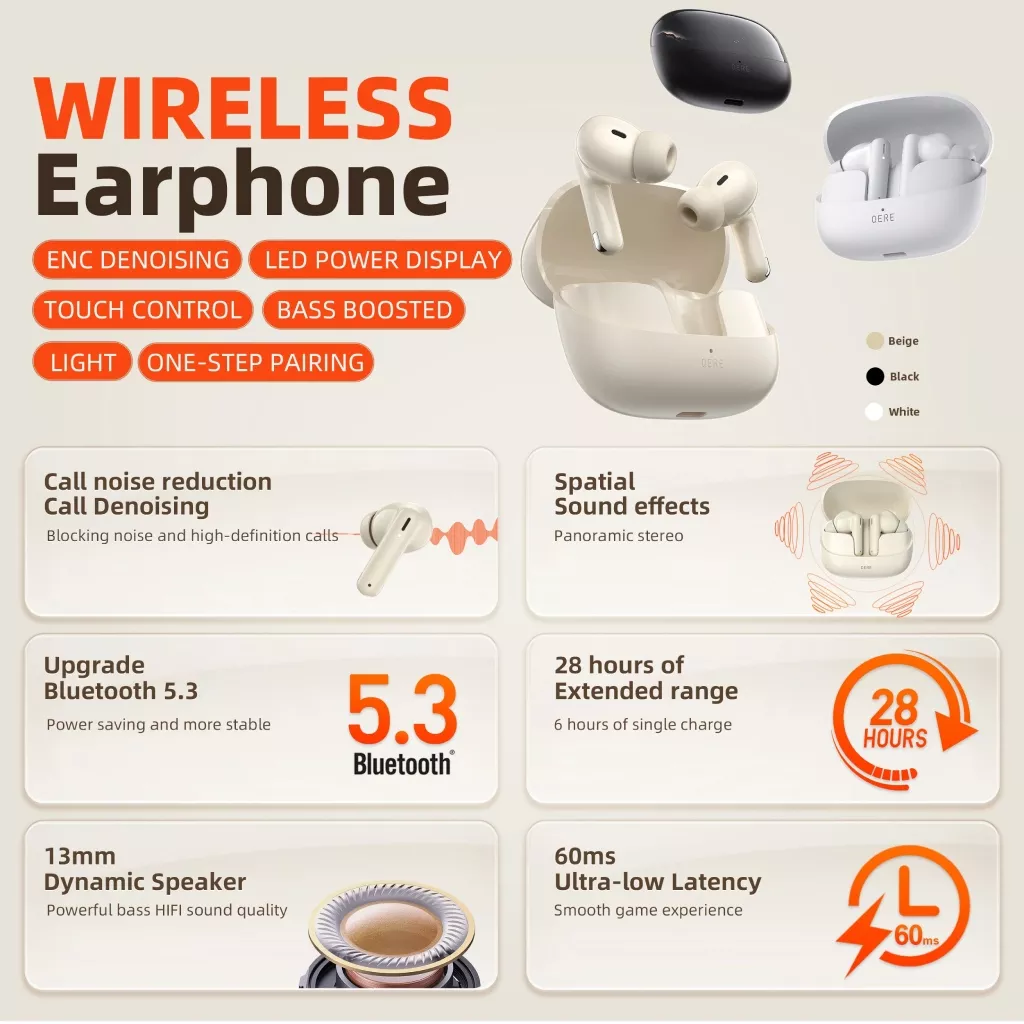 Wireless Bluetooth TWS Earphones with HD Microphone & 60ms Low Latency - Image 6